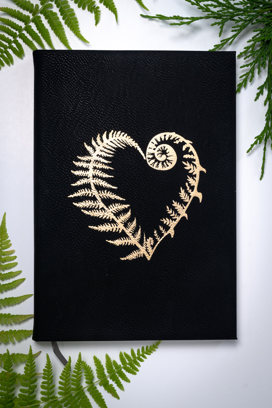 Gold Engraved Fern Heart Black Journal