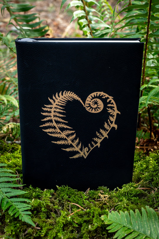 Gold Engraved Fern Heart Black Journal