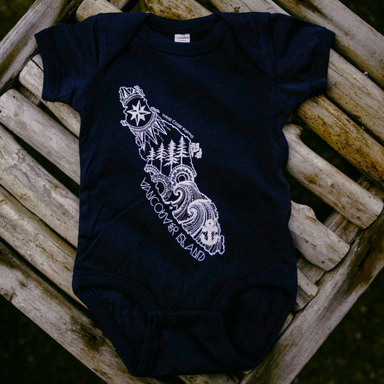 Vancouver Island Baby Onesie in Navy