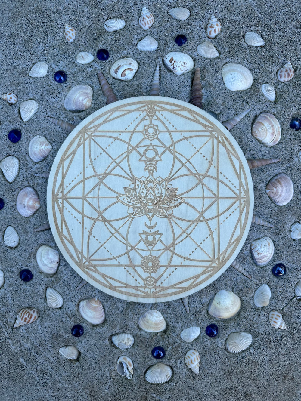 Lotus Chakra Engraved Wood Crystal Grid