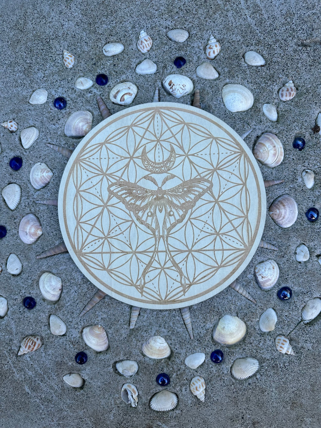 Luna Moth Engraved Wood Crystal Grid