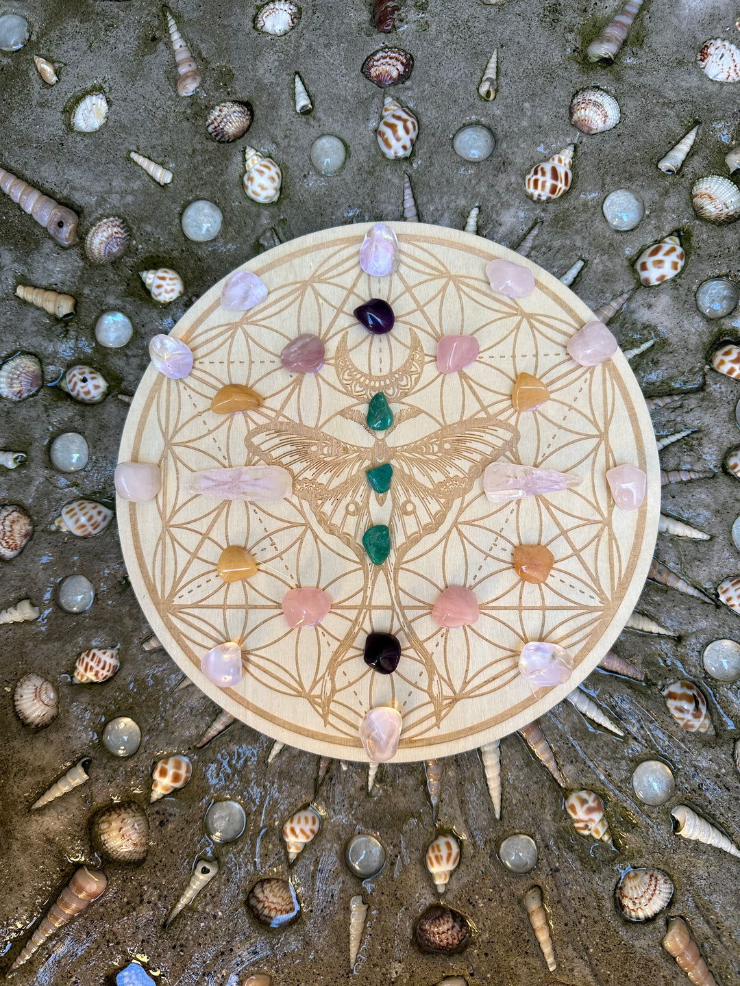 Luna Moth Engraved Wood Crystal Grid