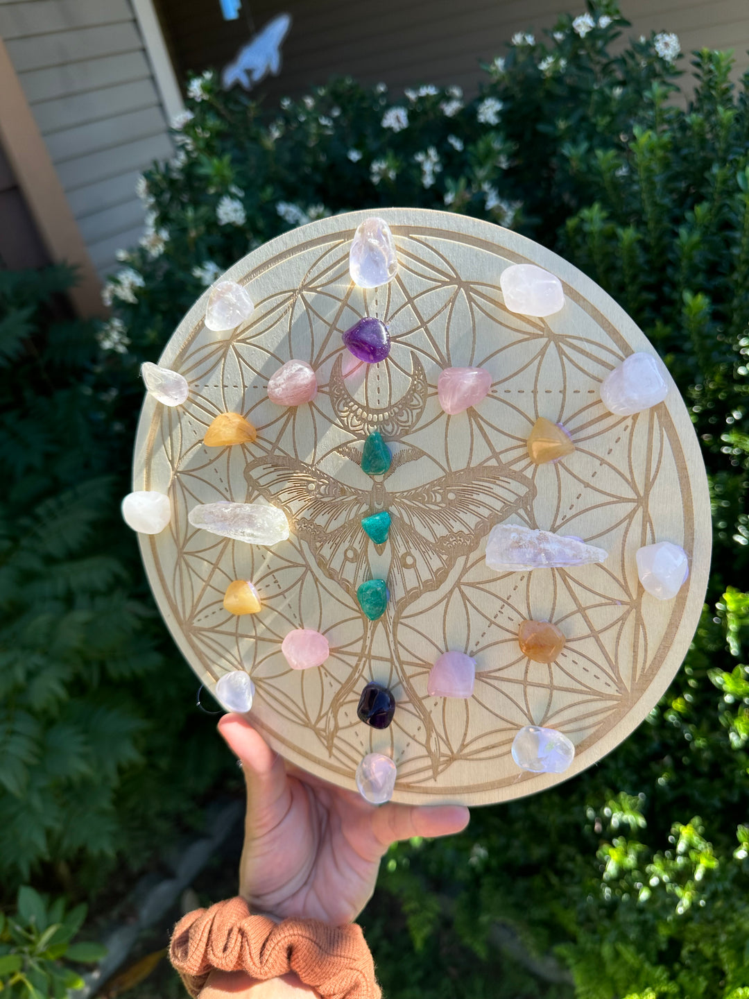 Luna Moth Engraved Wood Crystal Grid