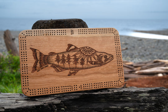 Salmon Engraved Cribbage Board