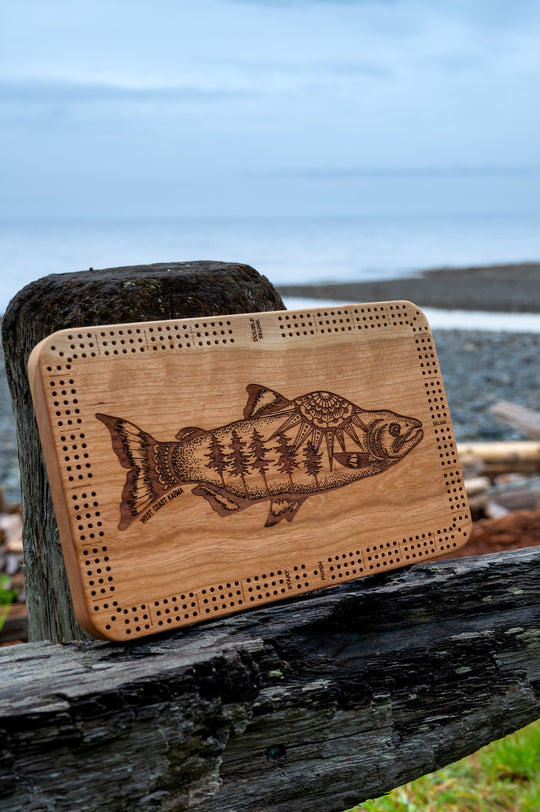 Salmon Engraved Cribbage Board