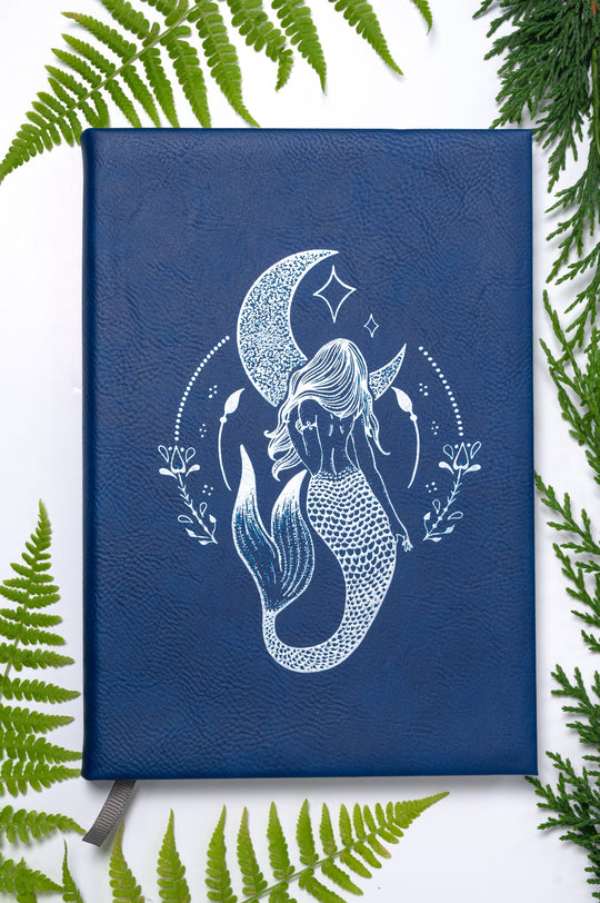 Silver Engraved Celestial Mermaid Indigo Blue Journal