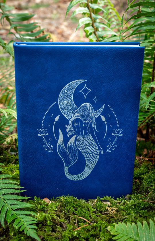 Silver Engraved Celestial Mermaid Indigo Blue Journal