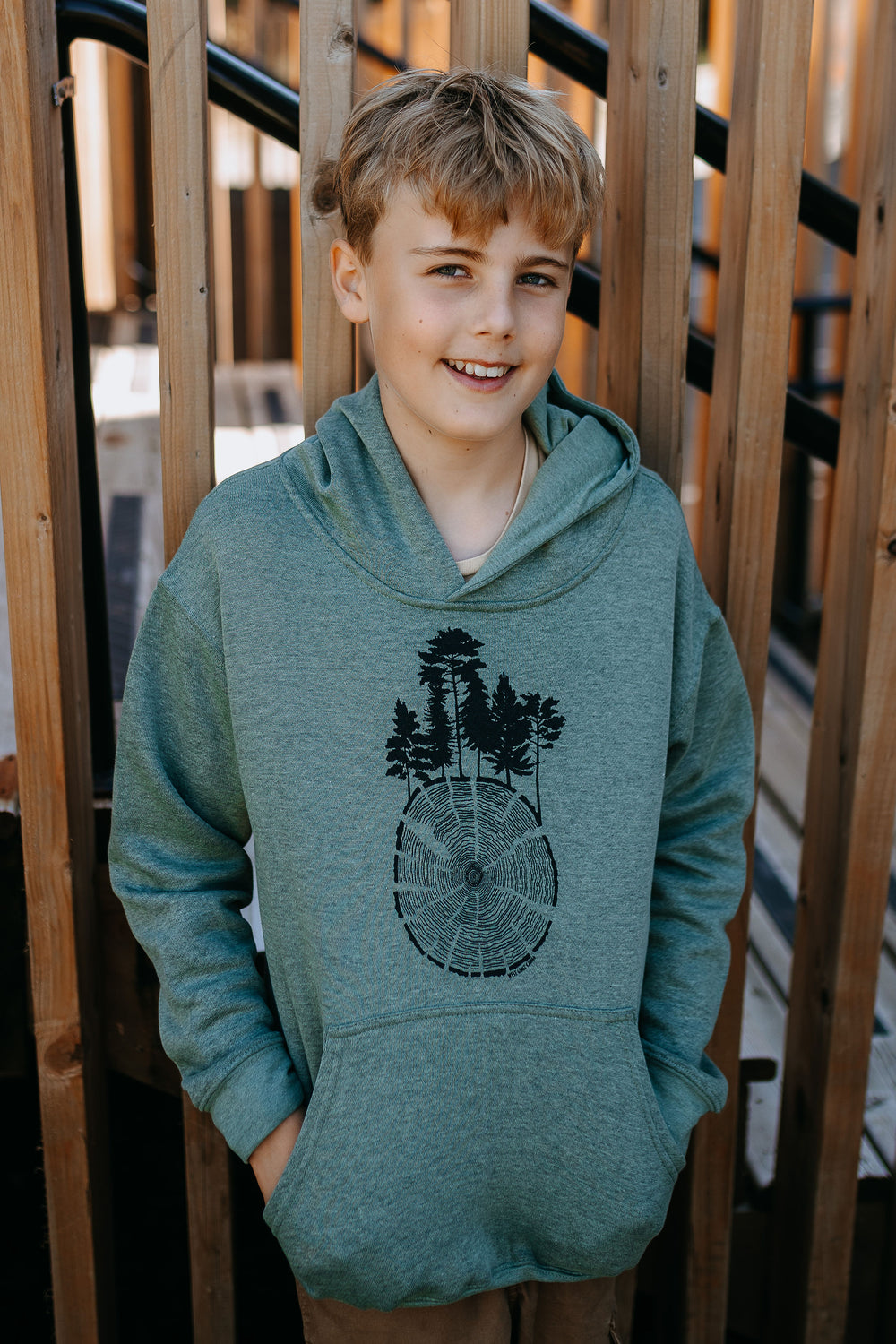 Tree Round Kids/Youth Hoodie in Heather Bamboo