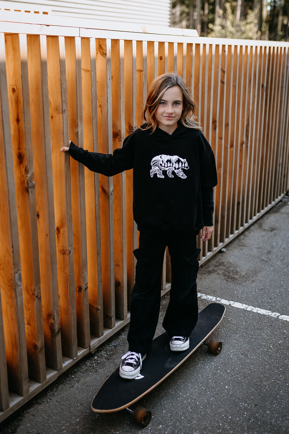 Bear Kids/Youth Hoodie in Black