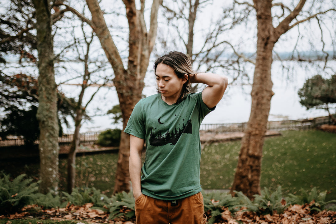 Tree Line Tee in Pine Green 100% Cotton