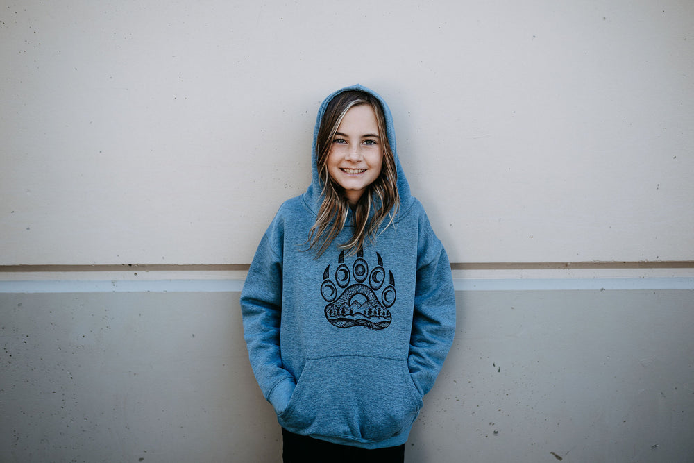 Bear Paw Kids/Youth Hoodie in Heather Bermuda Blue