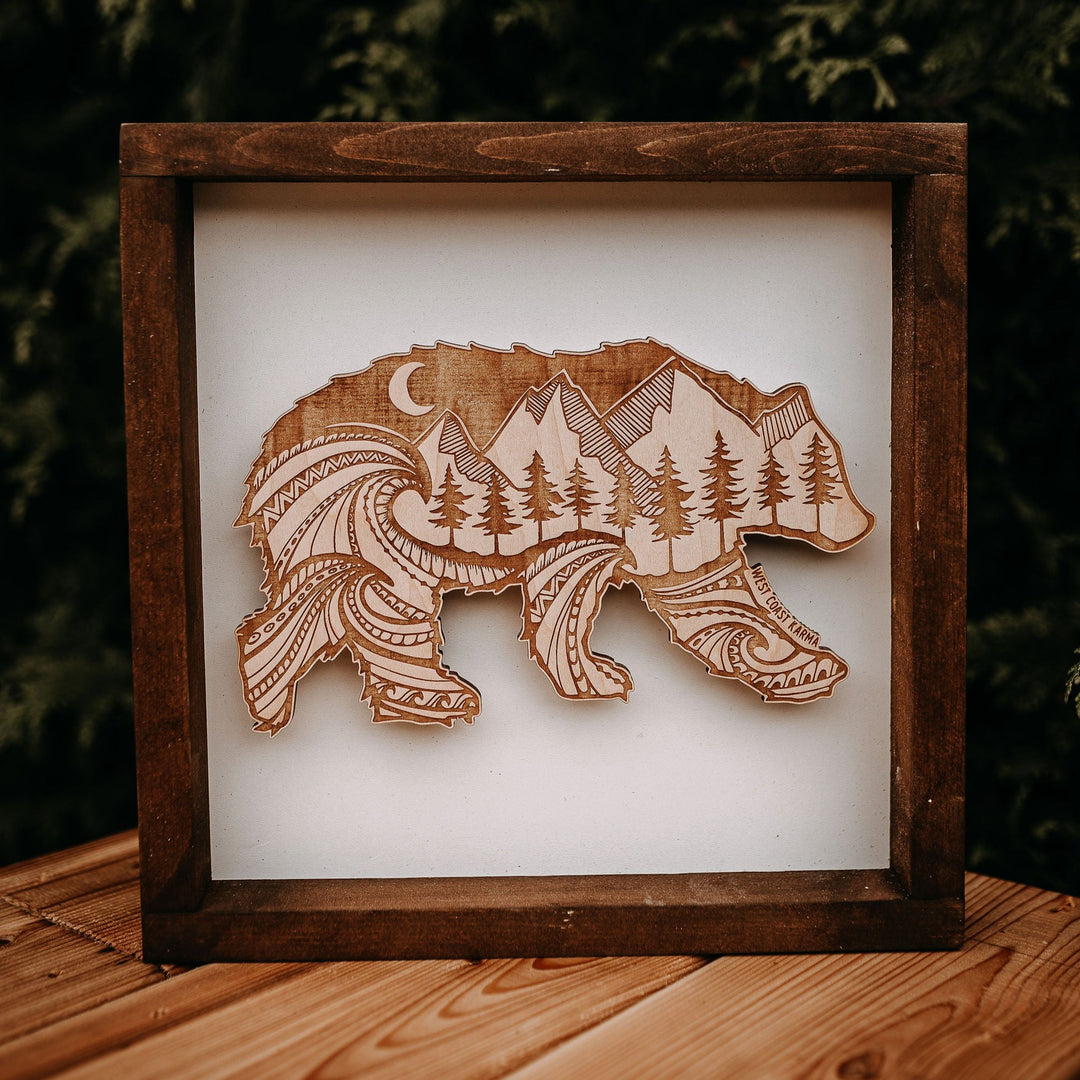 Shadow Box Framed Nature Bear Wood Art