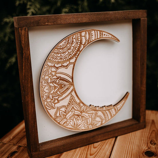 Shadow Box Framed Mandala Moon Wood Art