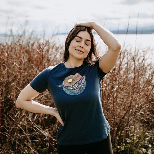 Colourful Humpback Sunrise Relaxed Tee - Vintage Navy