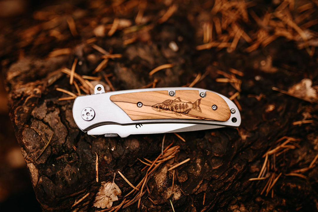 Engraved Salmon Pocket Knife