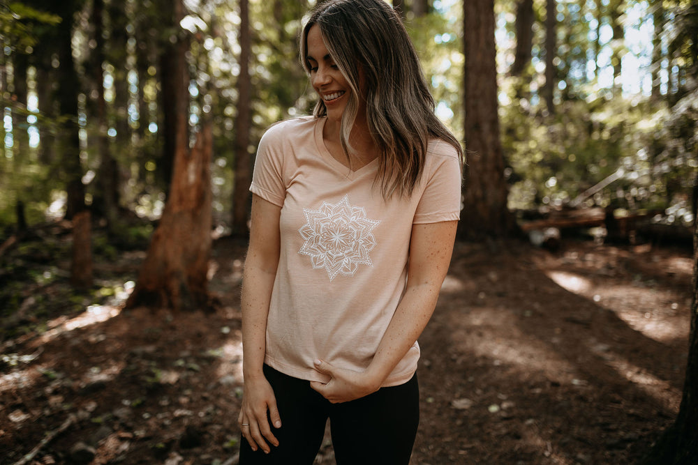 Mandala Relaxed V-Neck Tee in Peachy