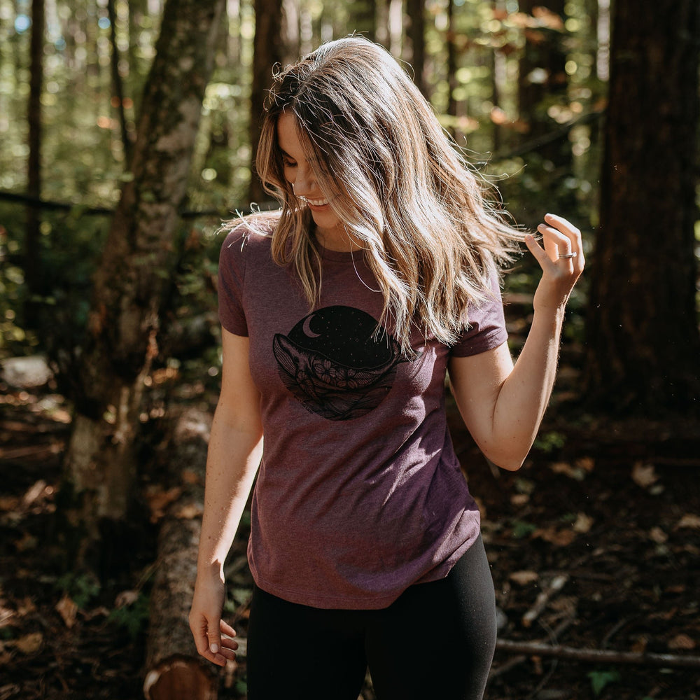 Night Whale Relaxed Fit Tee - Heather Maroon