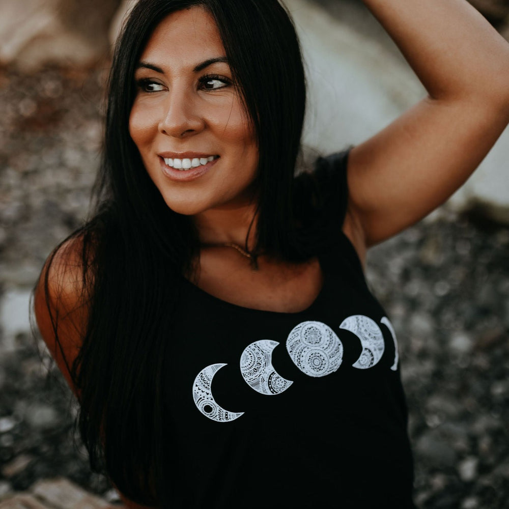 Zentangle Moon Phase Festival Tank in Black