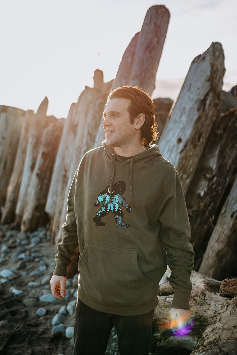 Sasquatch Northern Lights Hoodie in Army