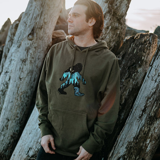 Sasquatch Northern Lights Hoodie in Army