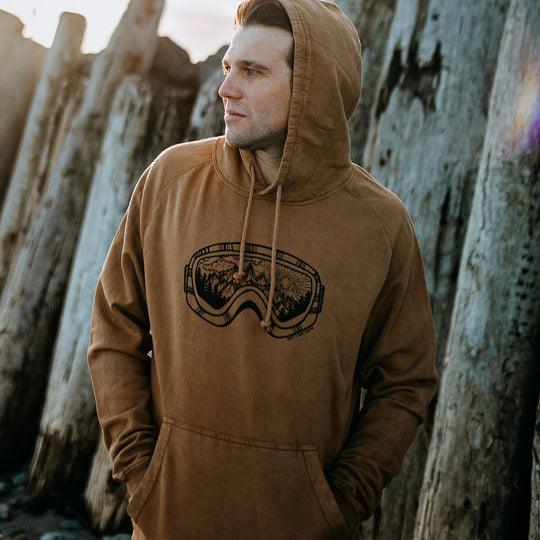 Mountain Goggles Vintage Raglan Hoodie In Camel