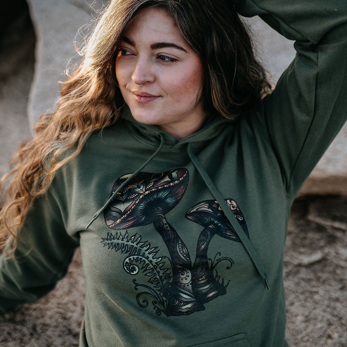 Retro Mushroom Hoodie in Military Green L