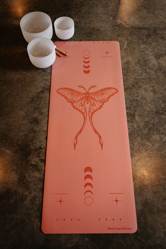 Luna Moth Engraved Rose Gold Alignment Lines Yoga Mat 5mm