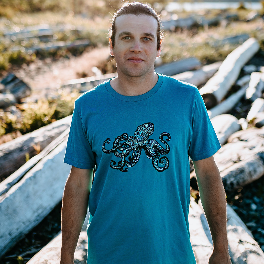 Colourful Geometric Octopus Mens Tee in Marine