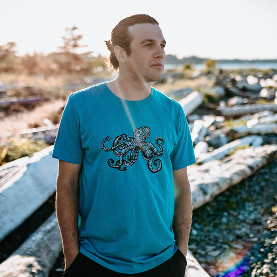 Colourful Geometric Octopus Mens Tee in Marine