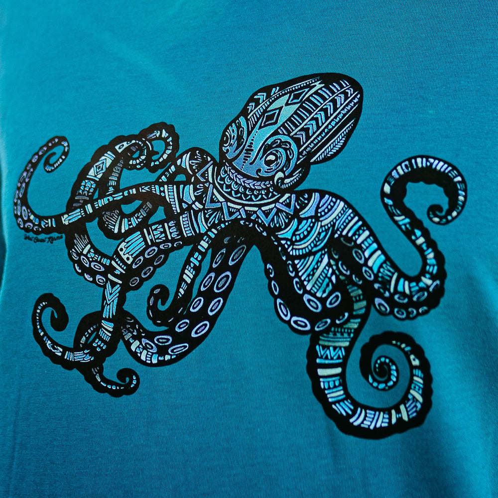 Colourful Geometric Octopus Mens Tee in Marine