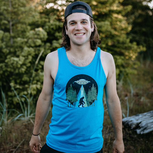 Sasquatch Abduction Mens Tank in Turquoise