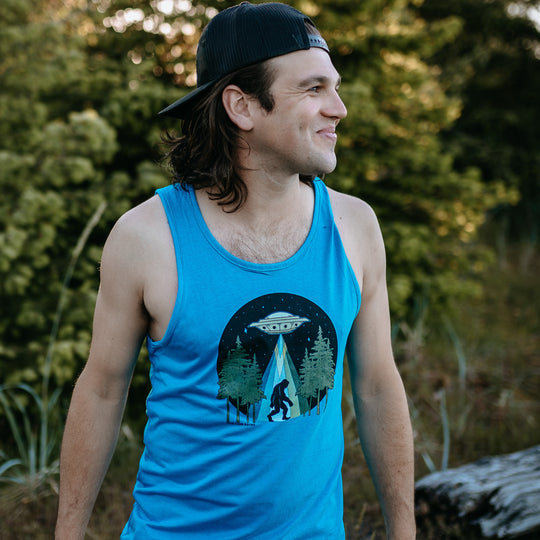 Sasquatch Abduction Mens Tank in Turquoise