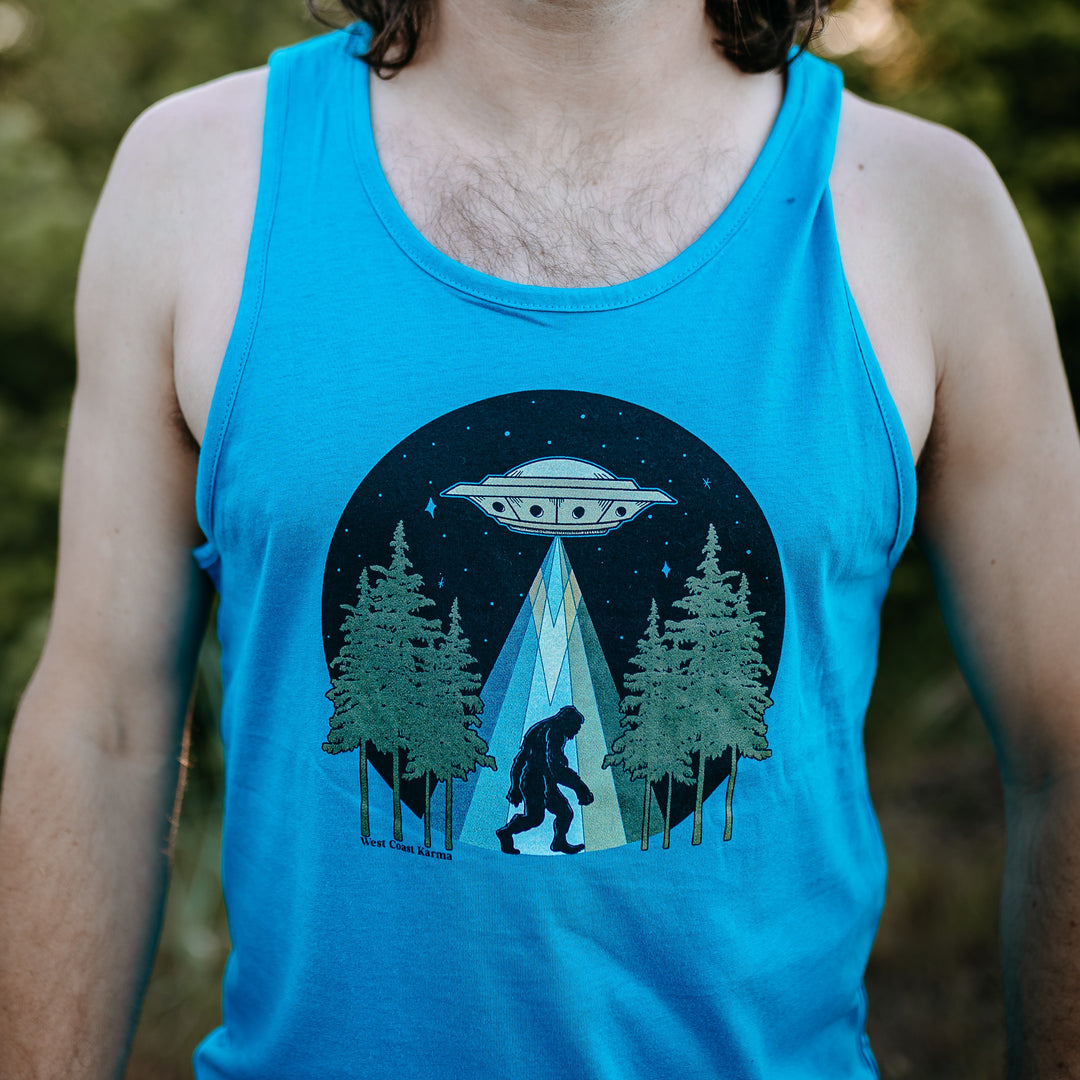 Sasquatch Abduction Mens Tank in Turquoise