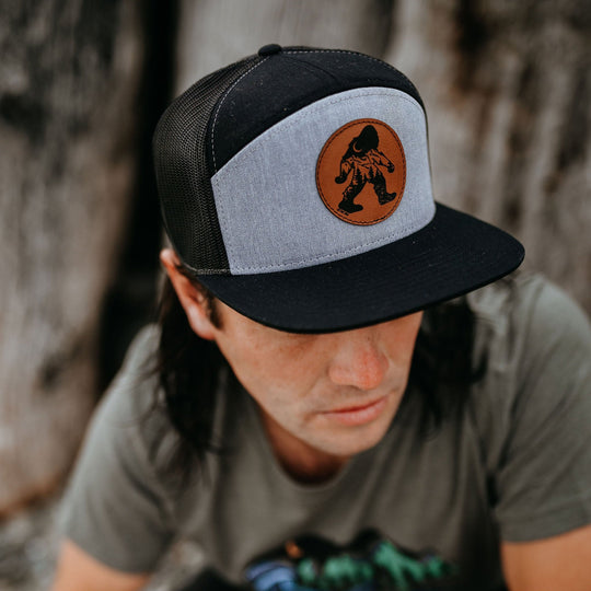 Nature Sasquatch Flat Brim 7 Panel Trucker Hat - Black/Grey