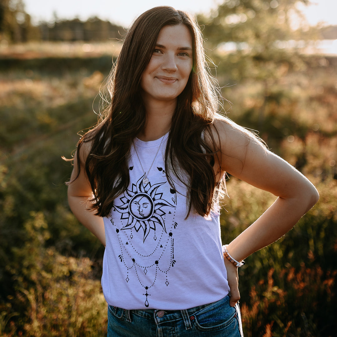 Sun/Moon Muscle Tank in Lavender