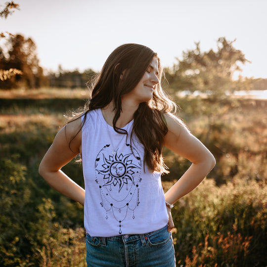 Sun/Moon Muscle Tank in Lavender