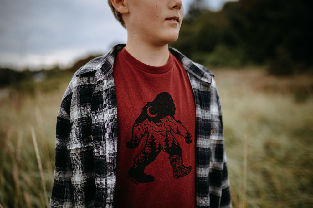 Nature Sasquatch Kids/Youth Tee in Burgundy