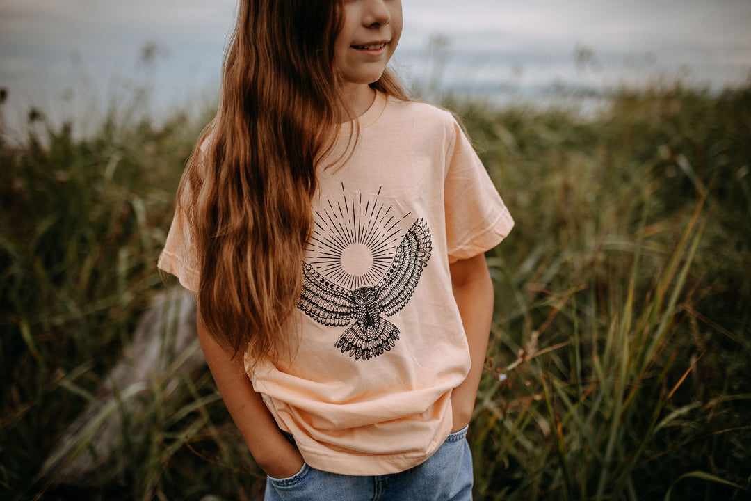 Soaring Owl Sunbeam Kids/Youth Tee in Peach