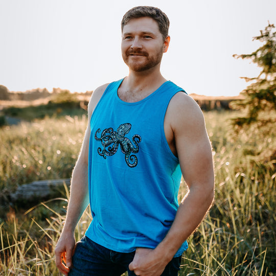 Colourful Geometric Octopus Mens Tank in Turquoise