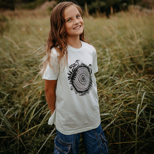 Mushroom Tree Ring Kids/Youth Tee in Honeydew