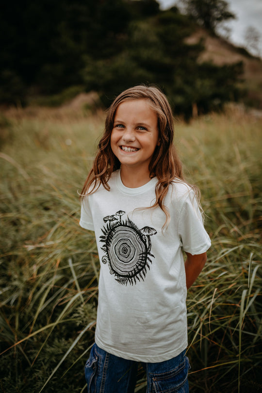 Mushroom Tree Ring Kids/Youth Tee in Honeydew