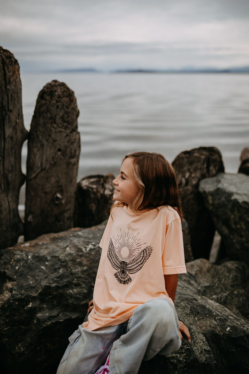 Soaring Owl Sunbeam Kids/Youth Tee in Peach