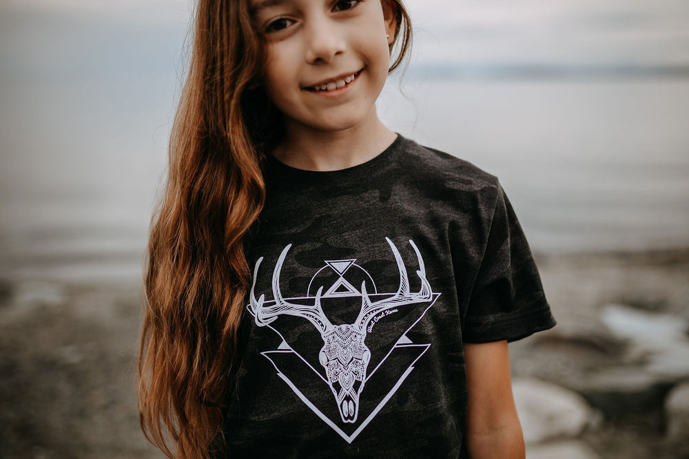 Deer Skull Kids/Youth Tee in Black Camo