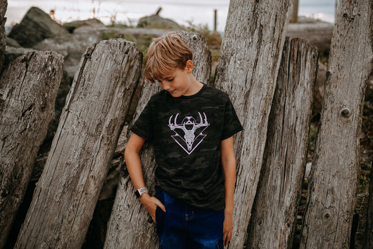 Deer Skull Kids/Youth Tee in Black Camo