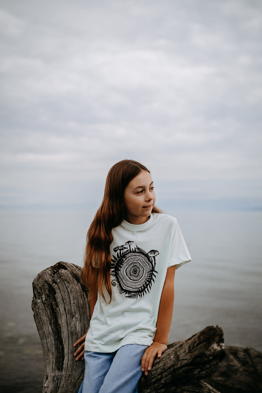 Mushroom Tree Ring Kids/Youth Tee in Honeydew