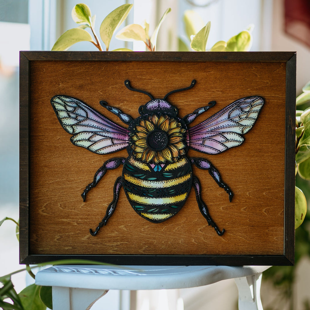 Sunflower Bee 3D Wood Art