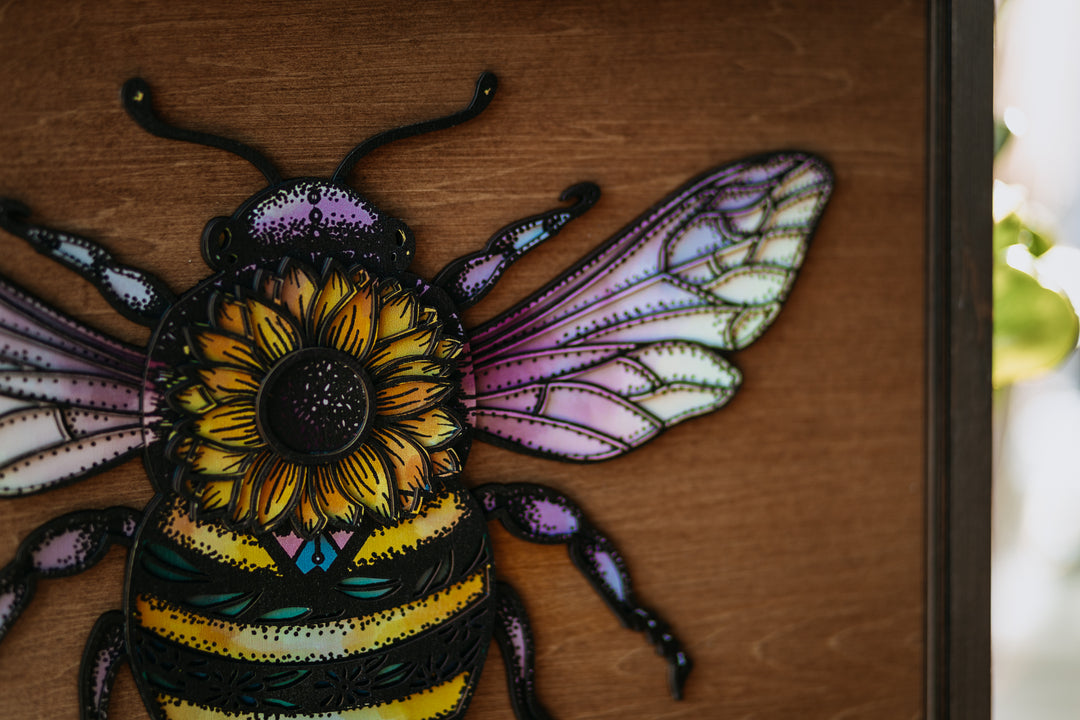 Sunflower Bee 3D Wood Art