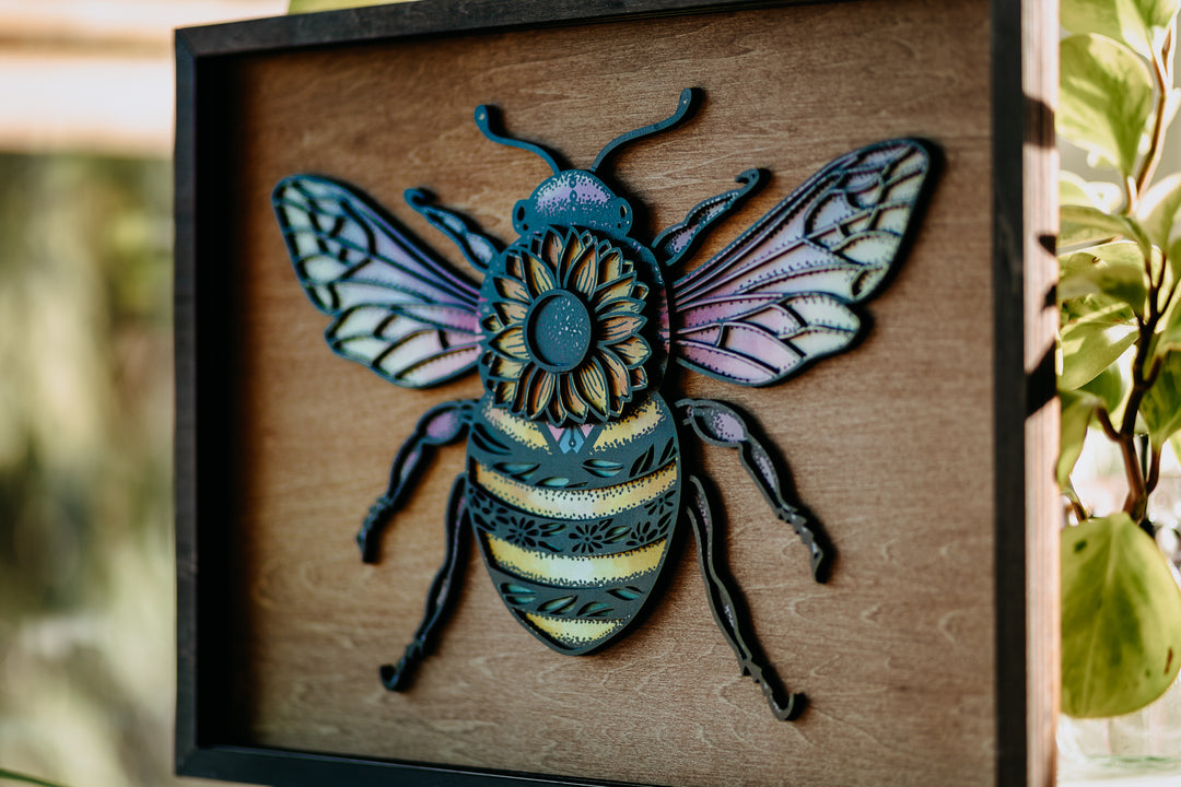 Sunflower Bee 3D Wood Art