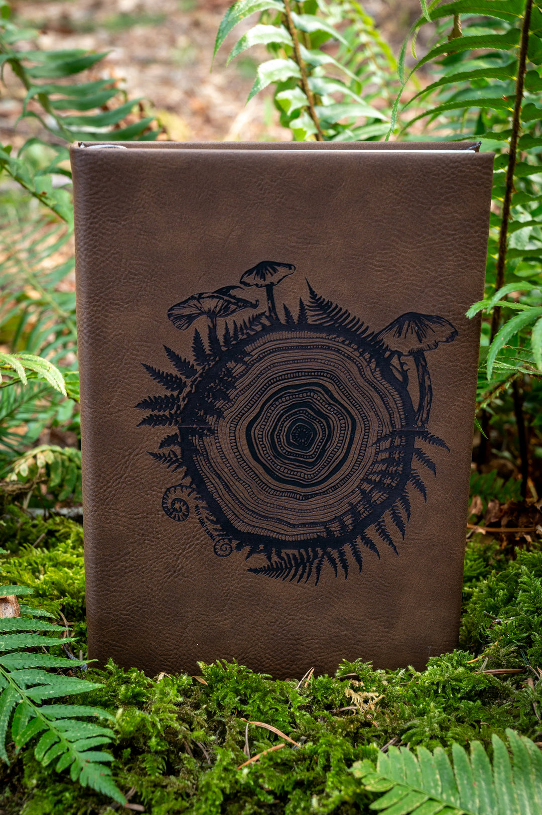 Engraved Mushroom Tree Ring Small Brown Journal