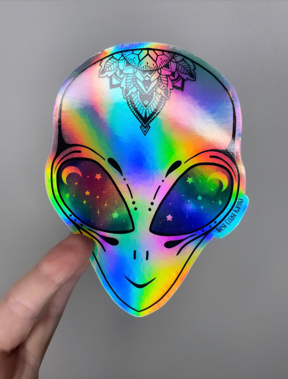 Holographic Colourful Alien Mandala Vinyl Sticker